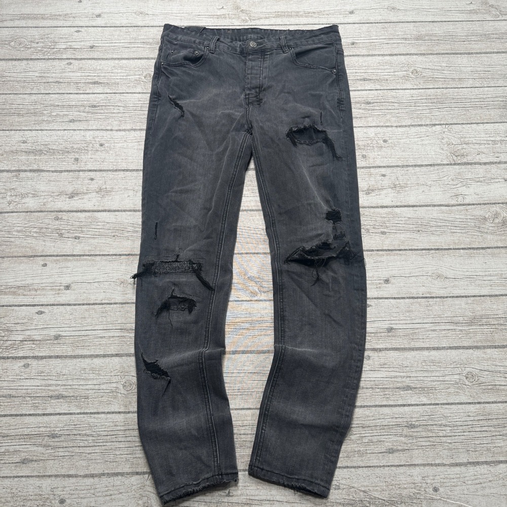 Ksubi Jeans Men's 32 Black Denim Van Winkle Beden Slim Skinny Distressed Ripped